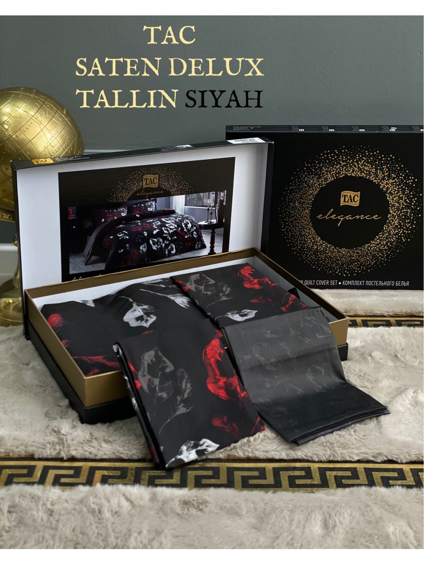 TAC Tallin Siyah DELUX SATIN / Постельное белье сатин делюкс евро 
